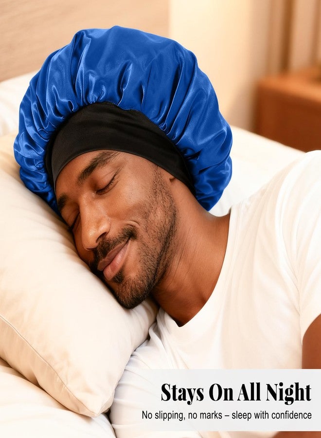 ZHENSILK 2PCS Silk Satin Bonnet for Men Sleeping, Soft Hair Cap for Locs Dreads Braids, Lightweight Night Bonnet for Curly Hair Protection (Black Silver) - Image 2